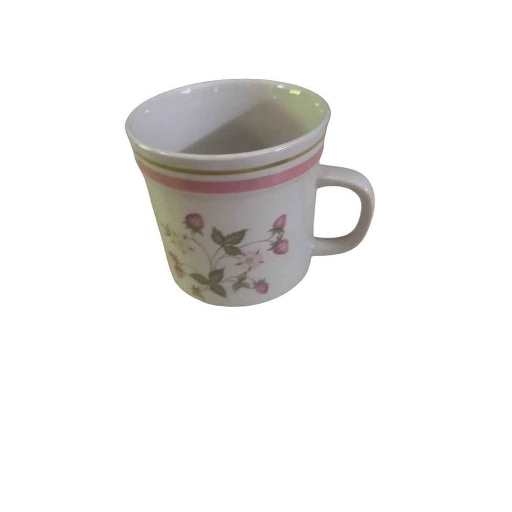 Newcor Stoneware Strawberry Patch Coffee Mug Pink Band Floral Berry Vintage